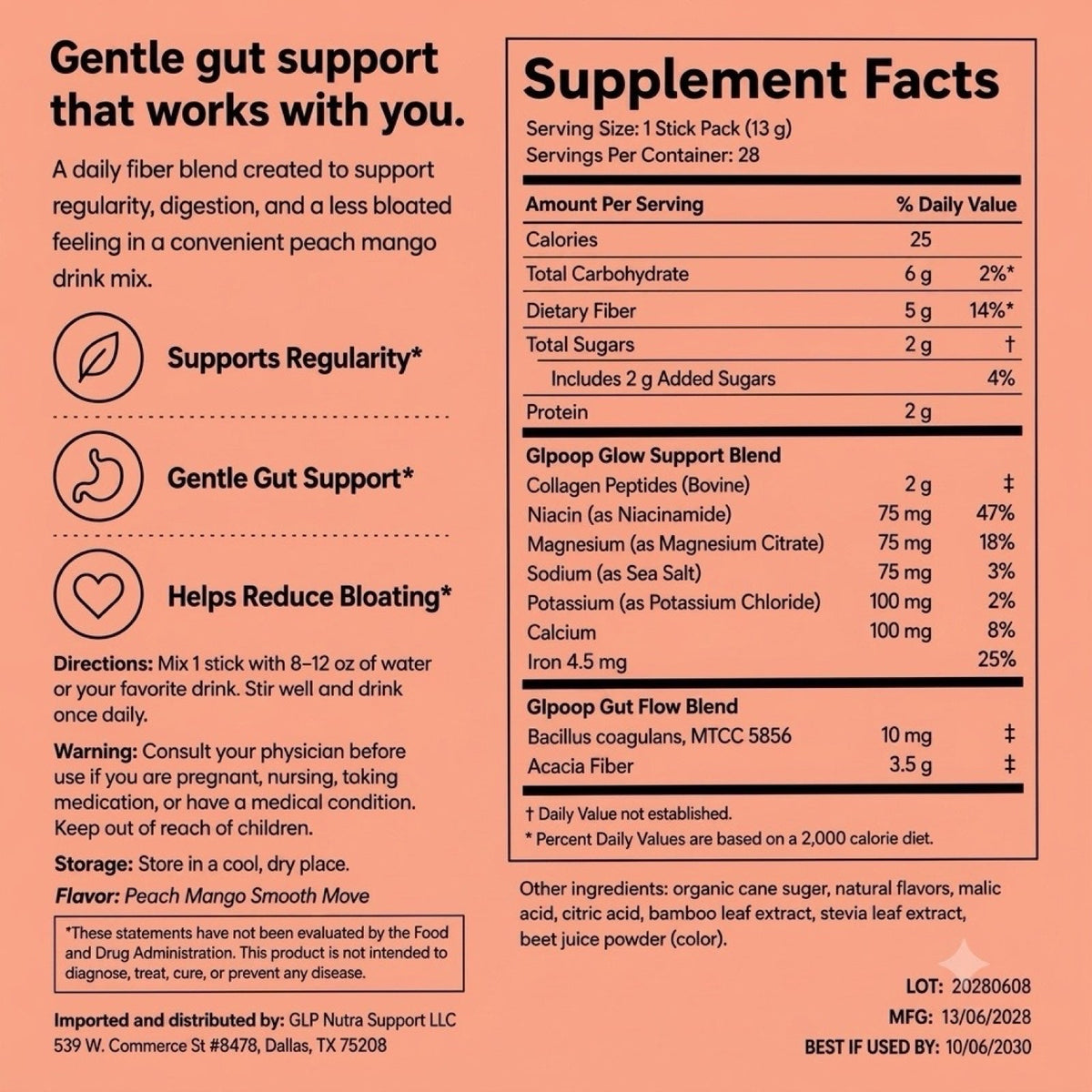 Glpoop GLP-1 Constipation Relief Sticks — Peach Mango